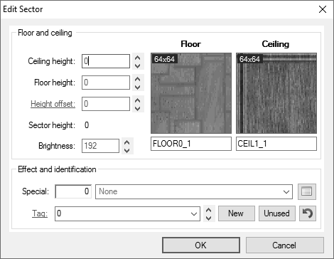 The Edit Sectors dialog in GZDoom Builder.